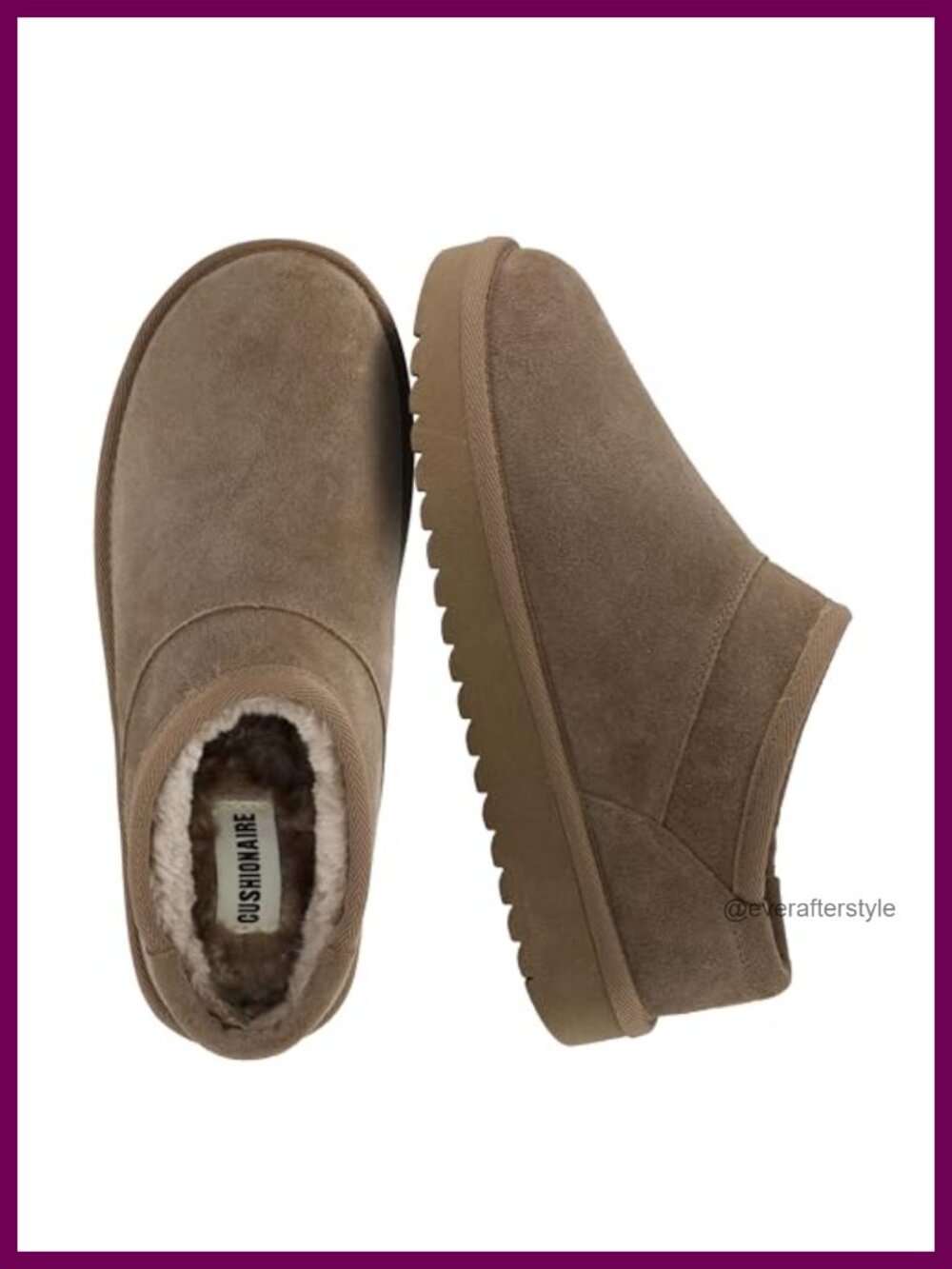 Suede Faux Fur Lined Slip On Slippers Memory Foam